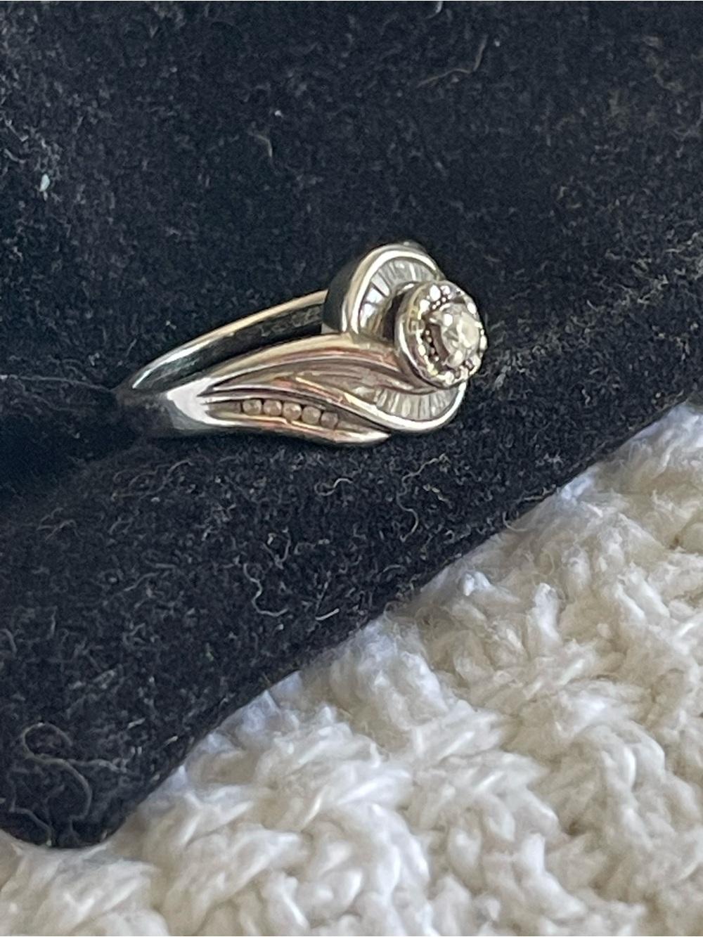 Sterling Silver Platinum Diamond Engagement Ring - Picture 2 of 7